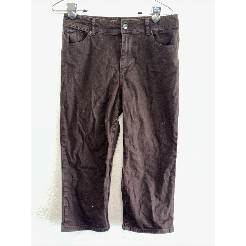 Chicos Platinum Brown Corduroy Crop Pants Size 1 Womens Chocolate Stretch 5 Pkt